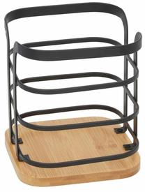 Stalo įrankių dėklas Kitchen&GO, 12.5 cm x 12.5 cm x 14 cm, metalas/bambukas, ruda sp./juoda sp.