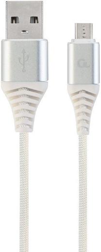 Vads Gembird USB To Micro USB Premium Cotton Braided USB 2.0, Micro USB, 2 m, balta krās./sudraba krās.