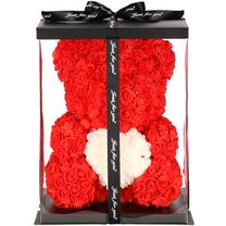 Dekoracija Springos Bear With Rose, balta sp./raudona sp., 26 cm x 26 cm x 36 cm