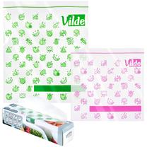 Užspaudžiami šaldymo maišeliai Vilde Ziplock Food Bags 229163, 20.5 cm x 21 cm, skaidri sp./žalia sp./rožinė sp., 40 vnt.