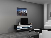 TV staliukas Cama Meble Vigo New 140, balta/juoda/tamsiai pilka, 140 cm x 30 cm x 140 cm