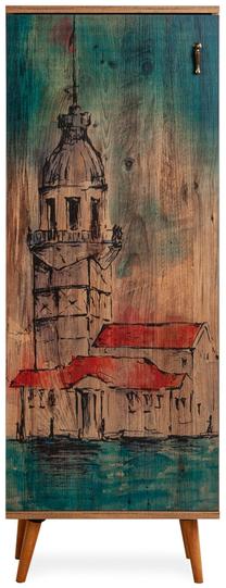 Spinta Kalune Design Just Home Maiden's Tower, medžio sp./mėlyna sp., 38 cm x 48 cm x 149 cm