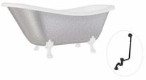 Vonia, laisvai pastatoma Besco Otylia Glam, 160 cm x 77 cm x 69.5 cm, ovalas, balta sp./sidabro sp.