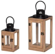 Žibintų rinkinys 4Living Kaarina, mediena/metalas, 35 cm, juoda sp./medžio sp., 2 vnt.