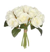 Dirbtinių gėlių puokštė, rožė Domoletti Roses, balta sp./žalia sp., 25 cm