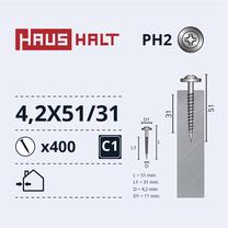 Саморез Haushalt DIN 14566, 4.2 мм x 51 мм, 400 шт.
