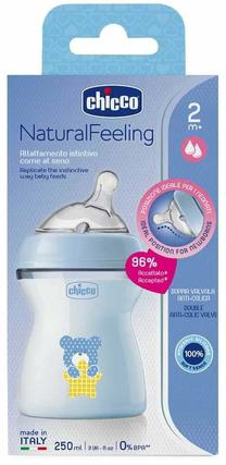 Bērnu pudelīte Chicco NaturalFeeling, 250 ml, 2 mēn., zila krās.
