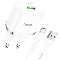 Telefono įkroviklis Hoco N3 USB + USB-C cable, USB, 100 cm, balta sp., 18 W