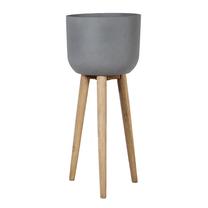 Puķu pods Home4you, kompozītmateriāls/koks, Ø 36.5 cm, pelēka krās.