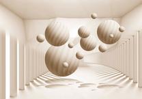 Fototapetas Artgeist 3D Abstraction - Beige Spheres With Shadow In A Bright Space With Columns NEW011453, 245 cm x 245 cm