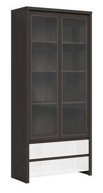 Vitrina Kaspian S128-REG2W2S-WE/BIP, balta sp./tamsiai ruda sp., 90 cm x 40.5 cm x 200.5 cm