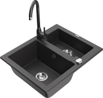 Кухонная мойка Mexen Carlos 6518581500-76+670200-76, гранит, 58 см x 47 см x 17.7 см, black granite цв.