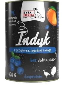 Mitrā barība (konservi) suņiem Syta Micha Turkey, quail, blueberries and mango, tītara gaļa, 0.4 kg