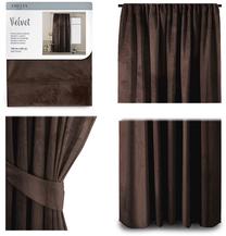 Nakts aizkari, ar atsaitēm AmeliaHome Velvet Pleat, tumši brūna krās., 140 cm x 245 cm