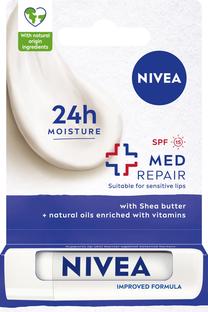 Lūpu balzams Nivea Med Repair Soft Rose, 5.5 ml, caurspīdīga krās.