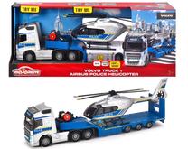 Игрушечный автовоз Majorette Volvo Truck + Airbus Police Helicopter 213716000038, 1:43, синий цв./белый цв.