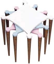 Kafijas galdiņš Kalune Design Tremo 3 Pcs, balts krās./valriekstu krās./rozā krās., 50 cm x 50 cm x 58 cm