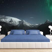 Fototapete Artgeist Northern Lights - Snowy Mountain Landscape in Winter Night with Cosmos in the Background XLNEW010415, 175 cm x 250 cm