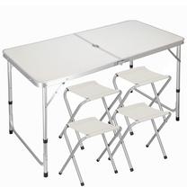 Sulankstomas turistinis stalas su kėdėmis Springos CS0035, balta sp., 120 cm x 60 cm x 63 - 71 cm