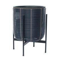 Gėlių vazonas Home4you Wicker 38103, plastikinis/metalas, Ø 38 cm, juoda sp.