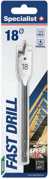 Plunksninis medienos grąžtas Specialist+ Fast Drill, medienai, plunksninis, hex, 18 mm x 15 cm