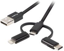 Kabelis Lanberg USB - Micro-USB/USB-C/Lightning CA-3IN1-11CC-0010-BK USB, Micro-USB/USB-C/Lightning, 1 m, melna krās.
