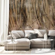 Fototapete Artgeist Dry Leaves - Landscape Of Tall Grasses In Boho Style With Paint Patterns, 315 cm x 441 cm