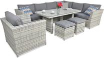 Lauko baldų komplektas Moniz Dining Plus, šviesiai pilka sp., 1-10 vietų