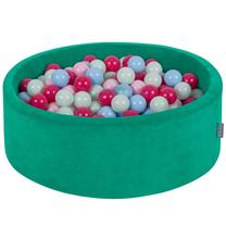 Baseinas su kamuoliukais KiddyMoon Velvet ball pit Round 200 Balls, 90 cm x 90 cm, 200 vnt, žalia sp./rožinė sp.