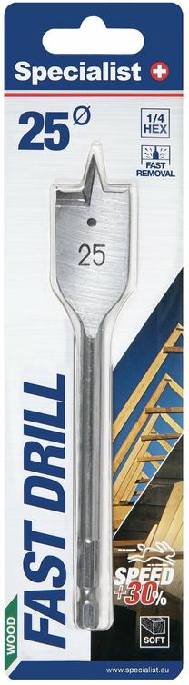 Plunksninis medienos grąžtas Specialist+ Fast Drill, medienai, plunksninis, hex, 25 mm x 15 cm