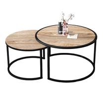 Kavos staliukų komplektas Kalune Design Bora, juoda sp./pušies sp, 57 - 75 cm x 57 cm x 40 - 45 cm, 2 vnt.