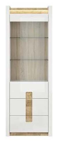 Vitrina Alameda S420-REG1W2S-BIP/DWM/BIP, ąžuolo sp./balta sp., 72 cm x 41.5 cm x 201.5 cm