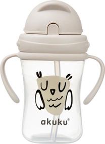 Gertuvė su silikoniniu šiaudeliu Akuku A0204, 300 ml, 9 mėn., plastikas, smėlio sp.