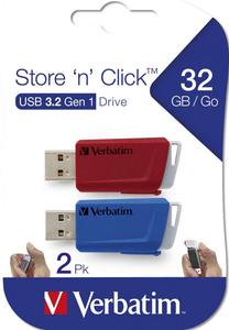 USB atmintinė Verbatim Store N Click, raudona sp./žydra sp., 32 GB