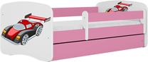 Vaikiška lova Kocot Kids Babydreams Racing Car, balta sp./rožinė sp., 80 x 180 cm, be patalynės dėžės, su čiužiniu