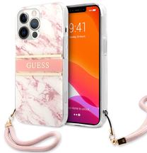 Telefono dėklas CG Mobile Guess Marble Design With Strap iPhone 13 Pro, rožinė sp., Apple