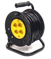 Удлинитель на катушке Power Plant Extension Cord, 3 x 2,5 mm², 25 м, IP20, 4 розетки, черный цв./желтый цв.