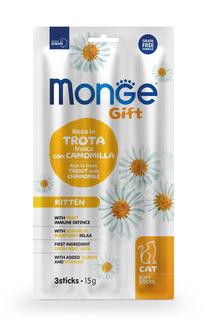 Skanėstas katėms Monge Gift Soft Sticks Kitten, upėtakis/ramunėlė, 0.015 kg, 3 vnt.