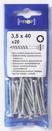 Koka skrūve, skrūves kokam Prof, 3.5 x 40 mm, balta krās., 20 gab.