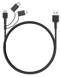 Laidas Aukey, USB Type C/Micro USB/USB 2.0 Type A/Apple Lightning, juoda sp.