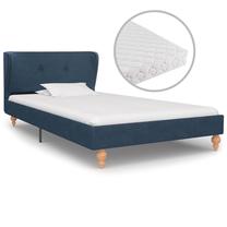 Lova viengulė VLX Fabric 277364, 90 x 200 cm, mėlyna sp., su čiužiniu, su grotelėmis