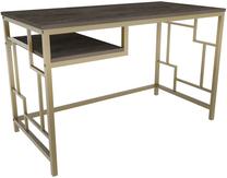 Rašomasis stalas su lentyna Kalune Design Kennesaw 322RTC1468, 60 cm x 120 cm, 74.8 cm, aukso sp./tamsiai pilka sp.