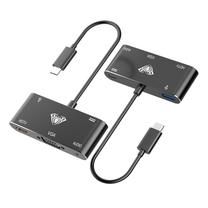 Adapteris Aula OT-9573S 5in1 Hub, USB Type C/HDMI/VGA/USB Type A/Audio jack, juoda sp.