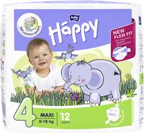 Sauskelnės Happy Maxi, 4 dydis, 8 - 18 kg, 12 vnt.