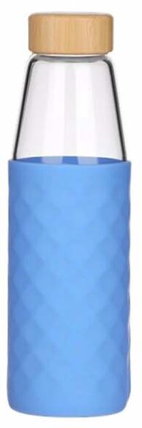 Ūdens pudele, zila krās., stikls/silikons, 0.5 l