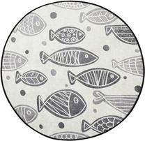 Vonios grindų kilimėlis Foutastic Fish 359CHL1455, balta sp./pilka sp., 100 cm x 100 cm, Ø 100 cm