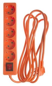Buitinis ilgintuvas Okko, 3 x 1,5 mm², 3 m, 5 lizdų, su jungikliu, oranžinė sp.