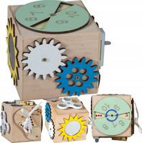 Развивающий кубик 3toysm Montessori Busy, 10 см, коричневый цв./многоцветный