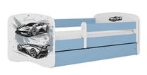Vaikiška lova Kocot Kids Sports Car, mėlyna sp./balta sp., 80 x 180 cm, be patalynės dėžės, su čiužiniu