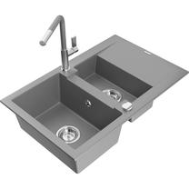 Virtuves izlietne ar virtuves maisītāju Mexen Gaspar, granīts, 73.7 cm x 47.5 cm x 17.7 cm, grey+grey/chrome krās.